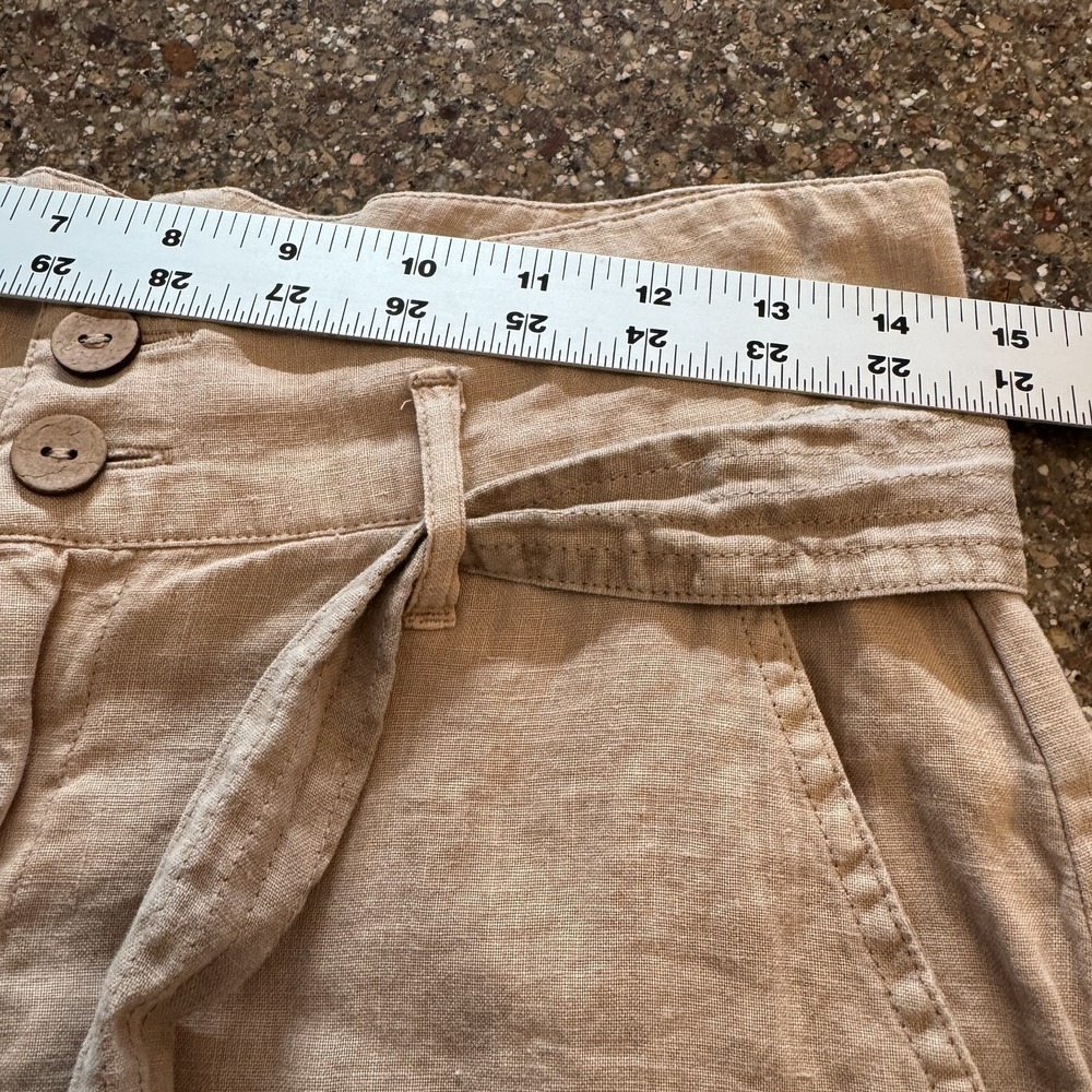 Nicole Miller Womens Linen Pants 6 Beige Wide Leg Belted Casual Summer Relaxed - Picture 6 of 8